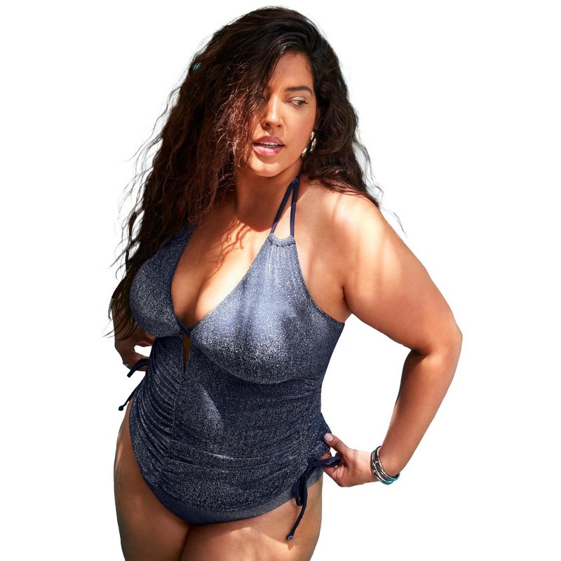 Swimsuits for All Adjustable Sparkle Halter Tankini Top - 16, Navy (Plus Sizes Available)
