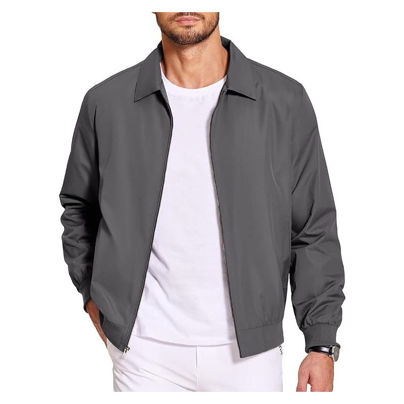 COOFANDY Men's Lightweight Jackets Casual Bomber Windbreaker Zip Up Collared Jacket Golf Windproof Coat Dark Grey M