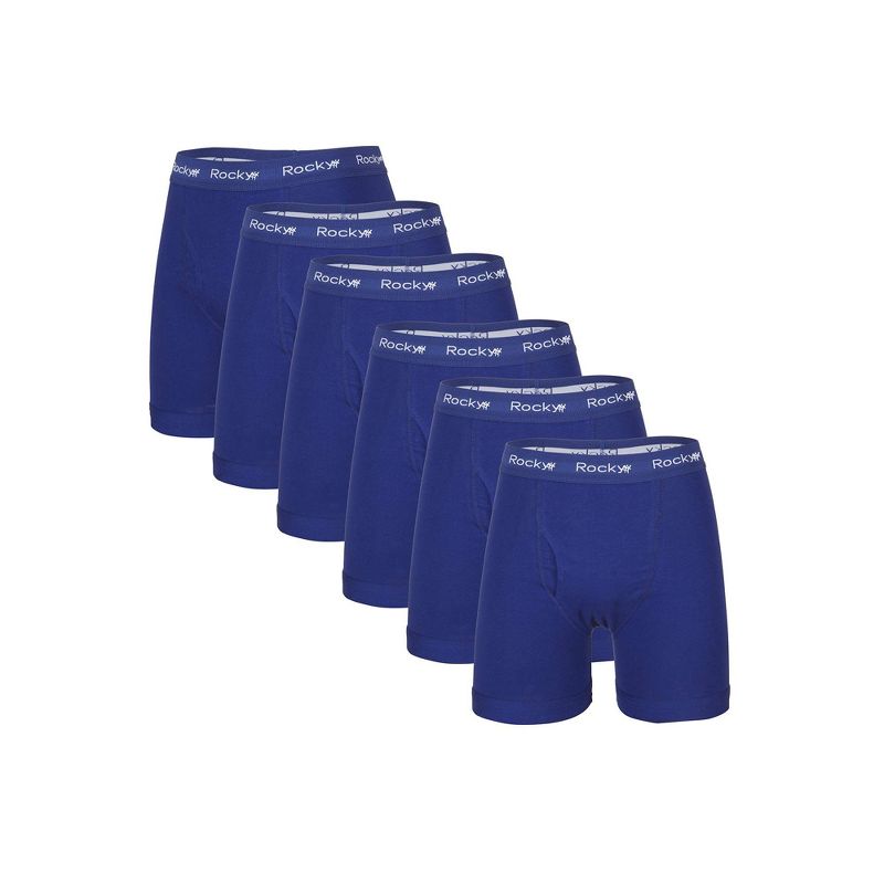 Rocky Men's Boxer Briefs, 6 Pack, Breath-Easy, 95% Cotton Underwear, Tagless (Blue - X-Large)