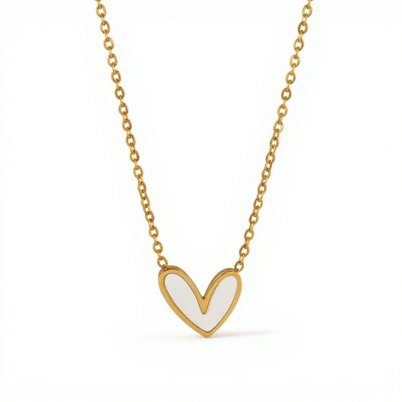 Alilang Dainty Heart Pendant Necklace with Smooth Enamel Accent and Valentine Delicate Chain for a Soft Feminine Touch - Gold