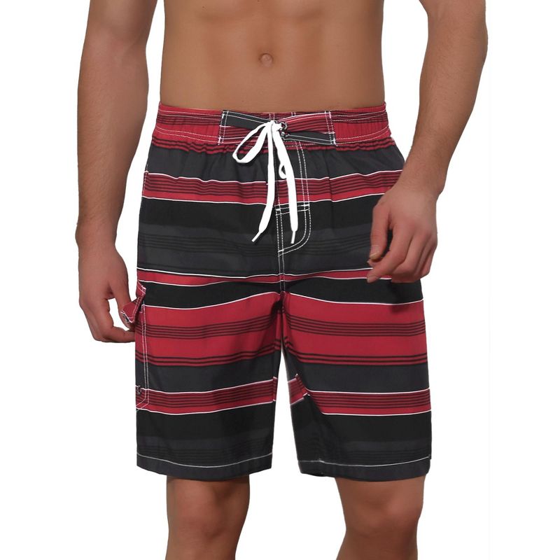 Lars Amadeus Men's Drawstring Stripes Printed Color Block Beach Pool Board Shorts Red 34