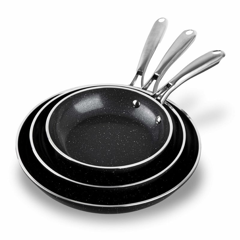 Granitestone Ceraluxe Nonstick Ceramic Fry Pan Set 3 Pc Black Cookware 8” 10” 12” Dishwasher Oven Safe