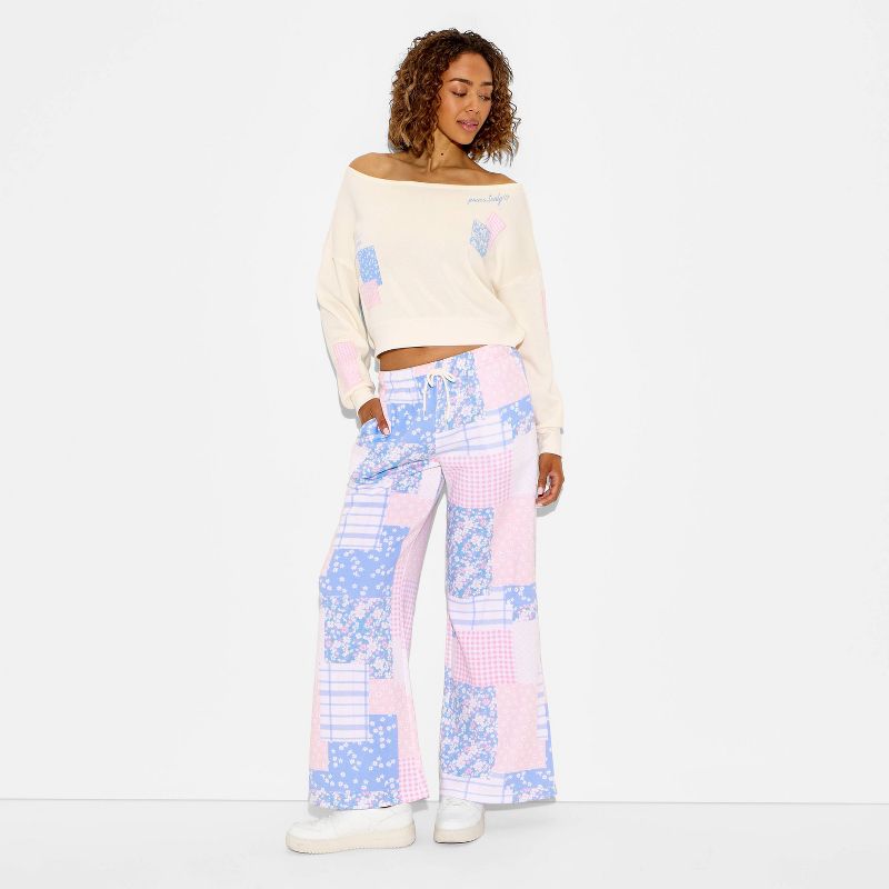 Women's Patchwork Wide Leg Graphic Jogger Pants - Pastels S