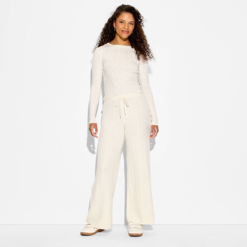 Women's Mid-Rise Cable Sweater Pants - Wild Fable™ Off-White XL