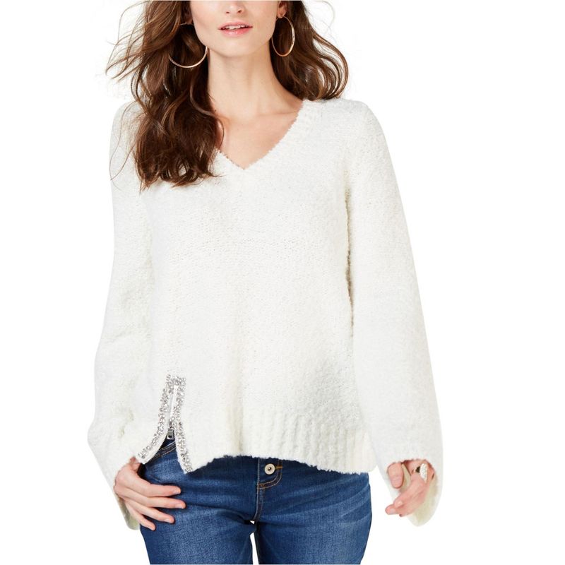 I.N.C International Concepts Womens Embellished Pullover Sweater, white, Large