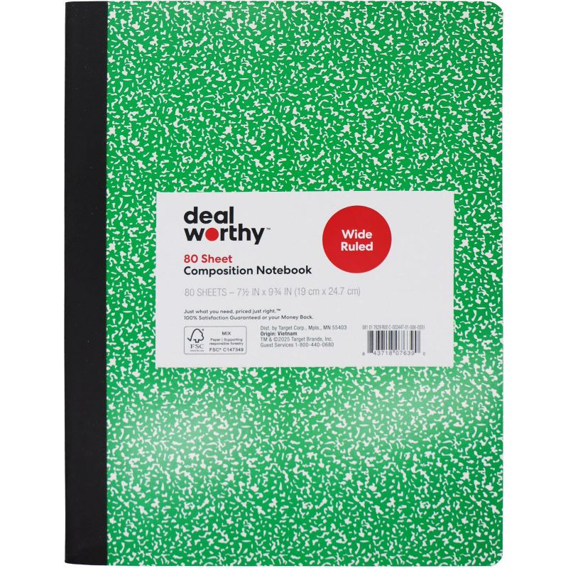 Composition Book Wide Ruled Green - Dealworthy™