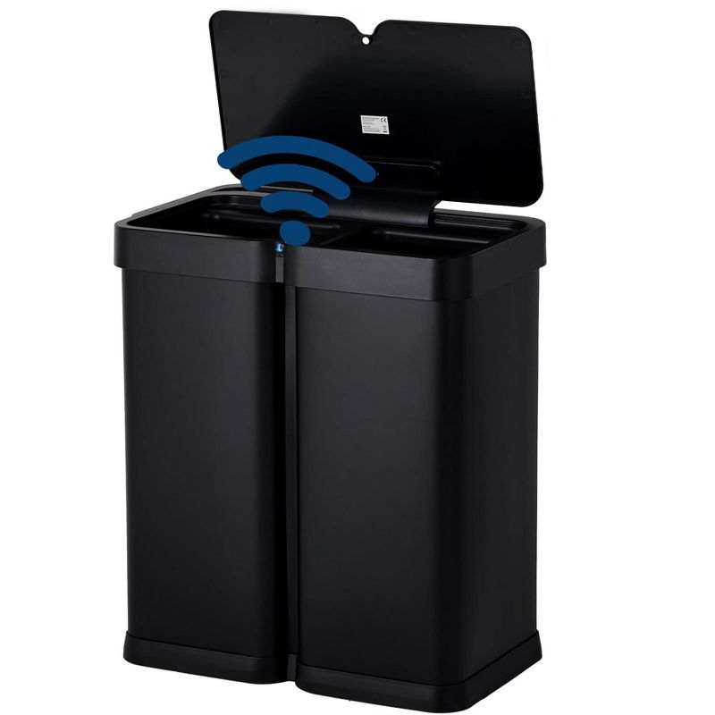 Automatic Touchless Dual Compartment Trash Can, 2x8 Gallon Stainless Steel Rubbish and Recycle Bin Combo with Soft Close Lid