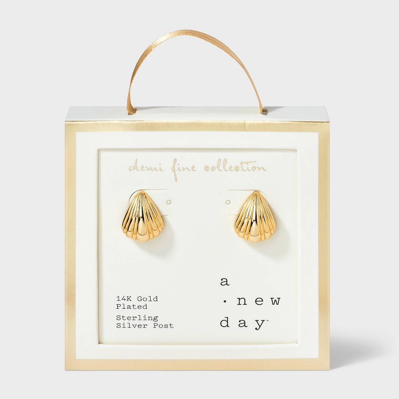 14K Gold Plated Shell Stud Earrings - A New Day™ Gold: Nickel-Free, Polished Finish, Gift Box Included