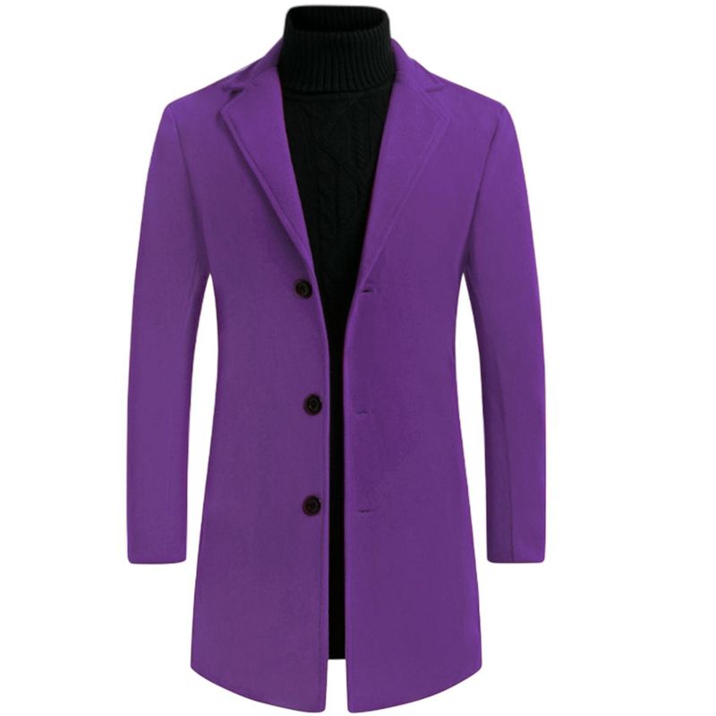 INSPIRE CHIC Men's Notched Lapel Single Breasted Winter Long Jacket Overcoat Purple Small