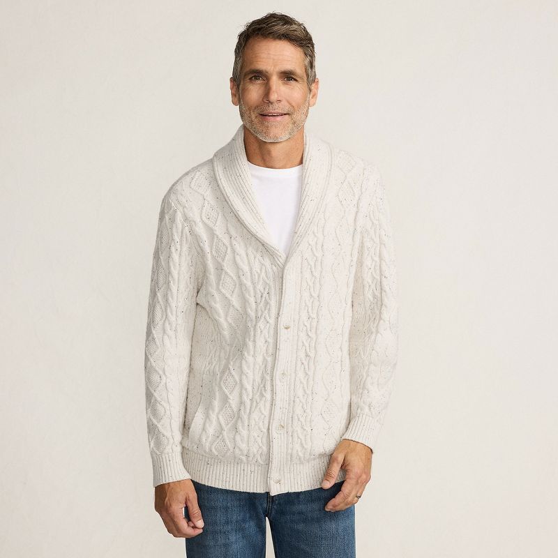 Lands' End Men's Tall Long Sleeve Cotton Blend Cable Shawl Cardigan - X Large Tall - Antiqued Alabaster Donegal