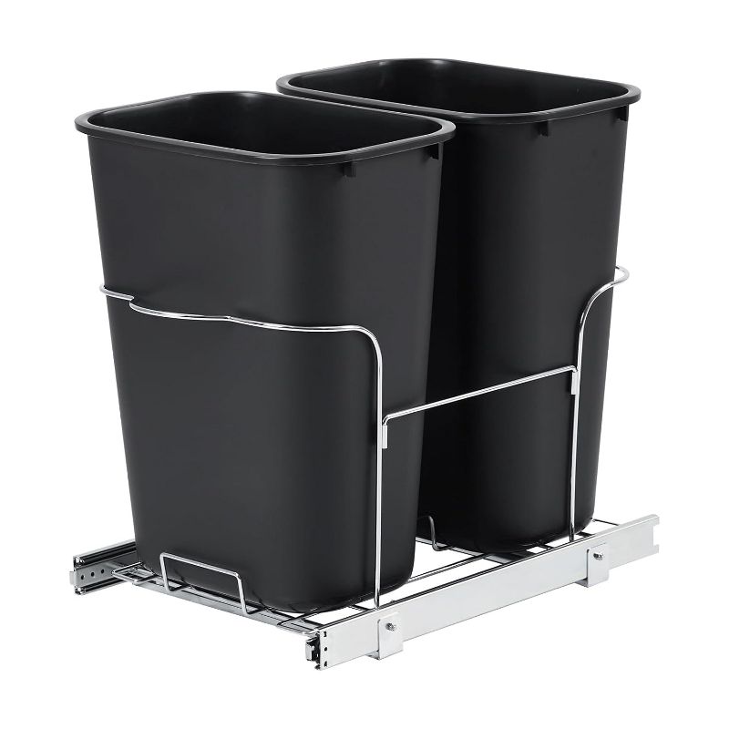 2x35 QT Double Bin Pullout Trash Can for Under Kitchen Cabinet, Space-Saving Garbage Recycling Bin On Full-Extension Slides, Heavy Duty Under Mount