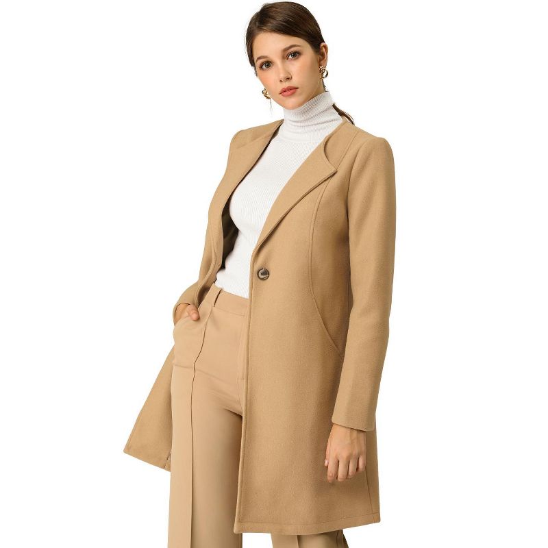 INSPIRE CHIC Women's Mid-thigh Collarless Single Breasted Outwear Winter Overcoat Khaki Medium