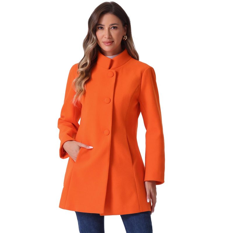 INSPIRE CHIC Women's Winter Stand Collar Single Breasted Mid-thigh Long Overcoat Small Light Orange