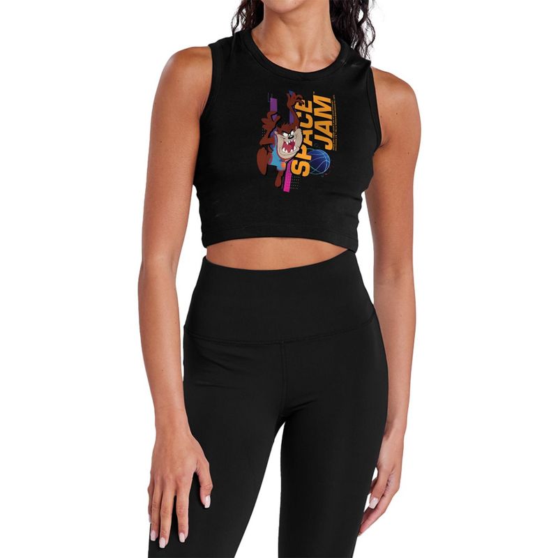 Women's Space Jam 2 Taz Standing Sleeveless Crop Top Tank Black X Large