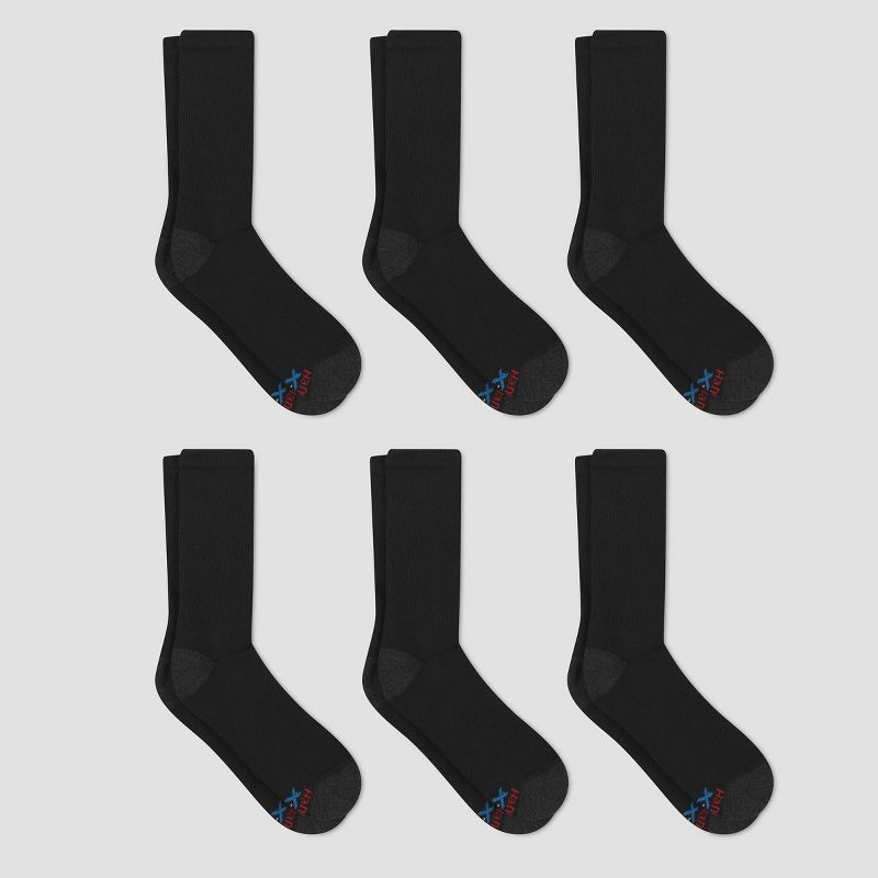 Hanes Premium Men's X-Temp Breathable Crew Socks 6pk - Black: Cushioned Sole, Reinforced Heel & Toe