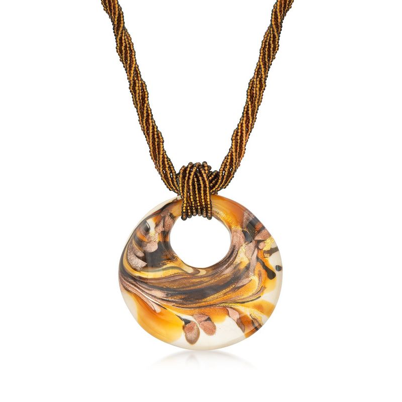 Ross-Simons Italian Murano Glass Pendant Necklace in 18kt Gold Over Sterling Size 18