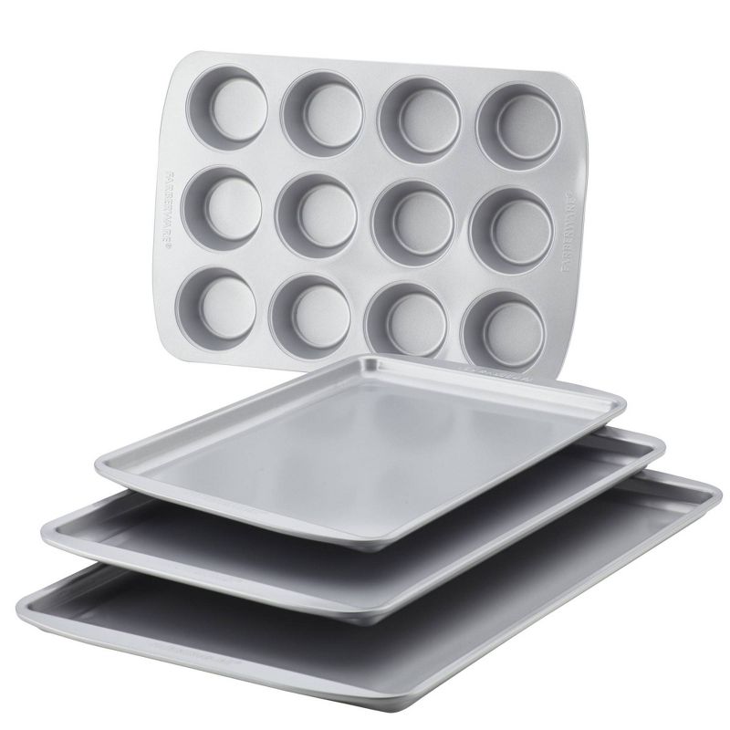 Farberware Bakeware 4pc Bakeware Set: Nonstick Steel Baking Pan Set, Includes Cookie Sheets & Muffin Pan, Dishwasher-Safe