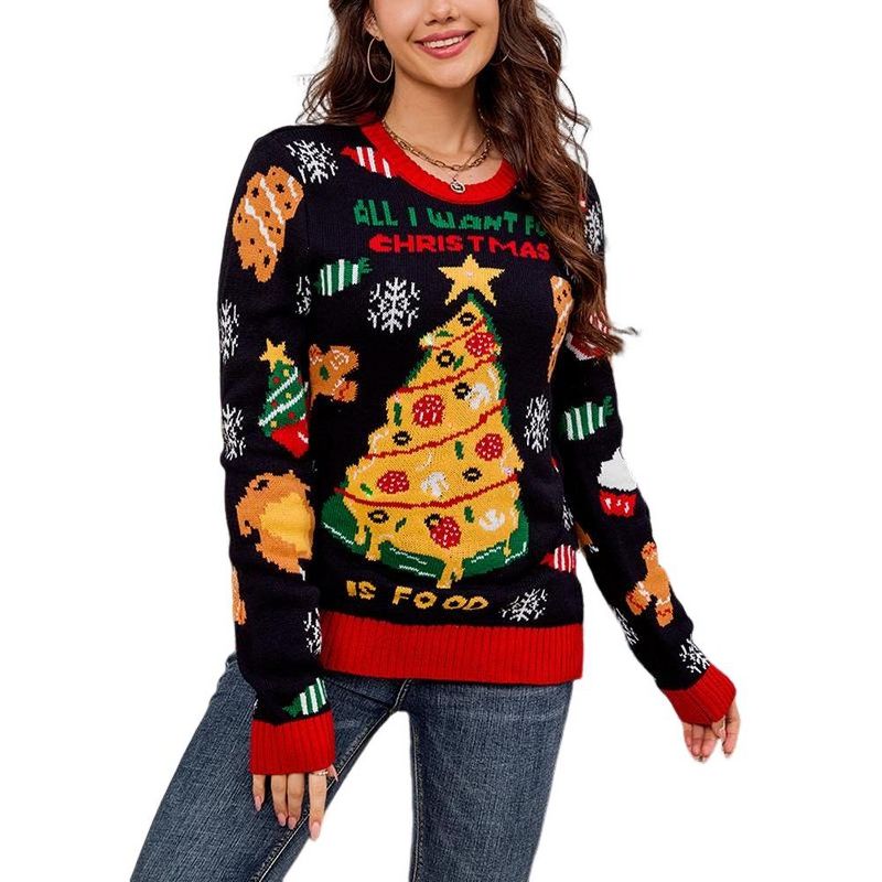 BLUEMING Women Long Sleeve Christmas Sweaters Graphic Pullover Tops Crew Neck Holiday Merry Sweater - Dark blue,Medium