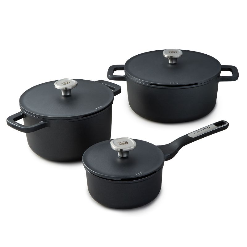 BergHOFF Phantom 6Pc Nonstick Ceramic Cookware Set with Lids, Recycled Cast Aluminum