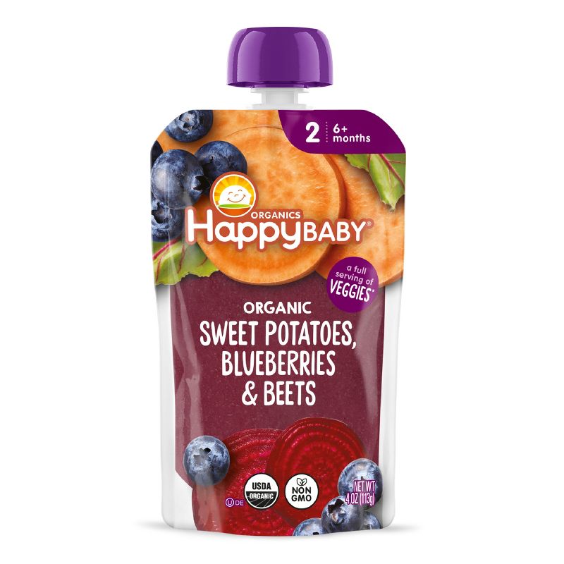 Happy Baby Organic Sweet Potatoes, Blueberries & Beets Baby Food Pouch - 4oz