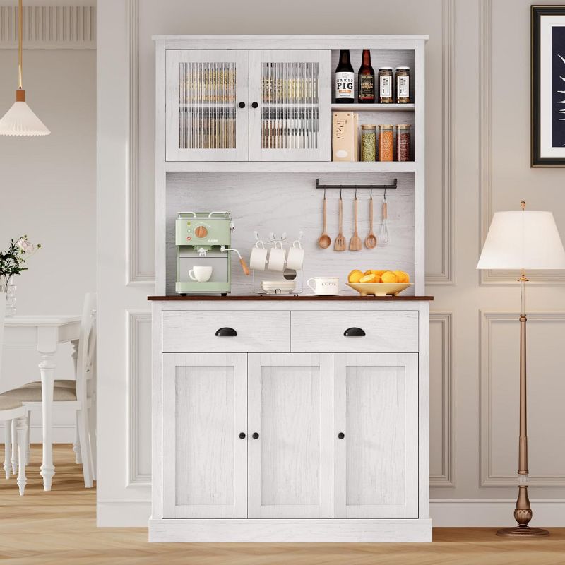 Acekool 71" Pantry Cabinet with Microwave Space - 5 Doors & Adjustable Shelves, White