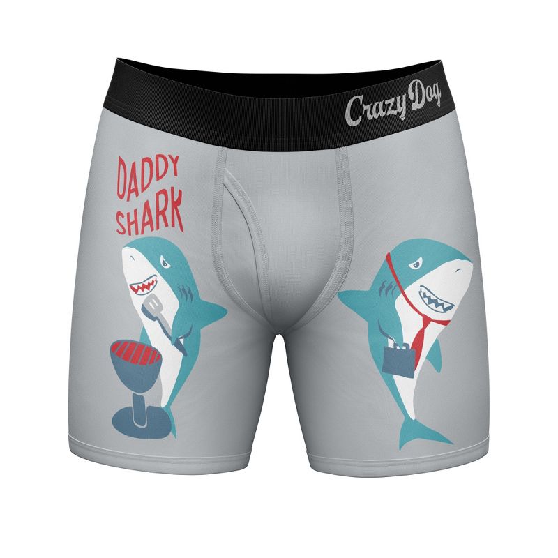 Mens Daddy Shark Boxer Briefs Funny Fathers Day Cool Underwear Gift Humor for Guys - Crazy Dog Boxer Briefs Gift for Dad Daddy Shark XL