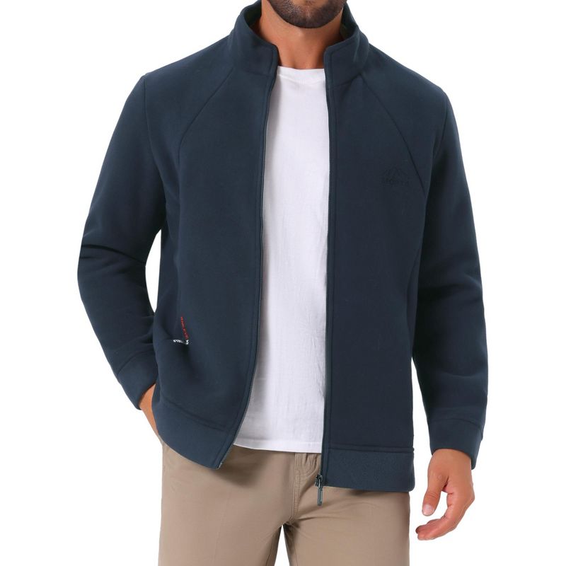 INSPIRE CHIC Men's Stand Collar Full Zip Long Sleeve Plush Fleece Winter Jacket Blue Large