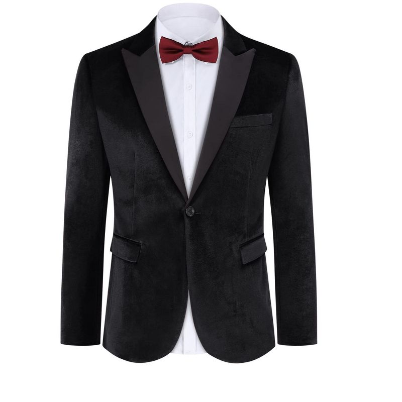 Coolmee Men's Velvet Tuxedo One Button Jacket Dinner Prom Wedding Blazer Jacket Black L