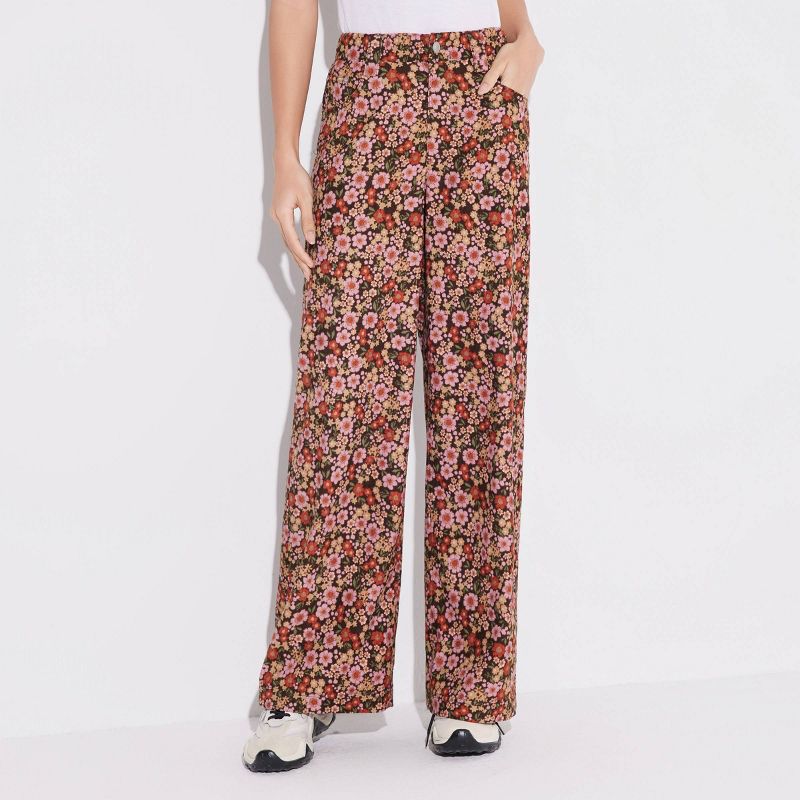 Women's Mid-Rise Printed Corduroy Five Pocket Pants - Wild Fable™ Brown Floral XL