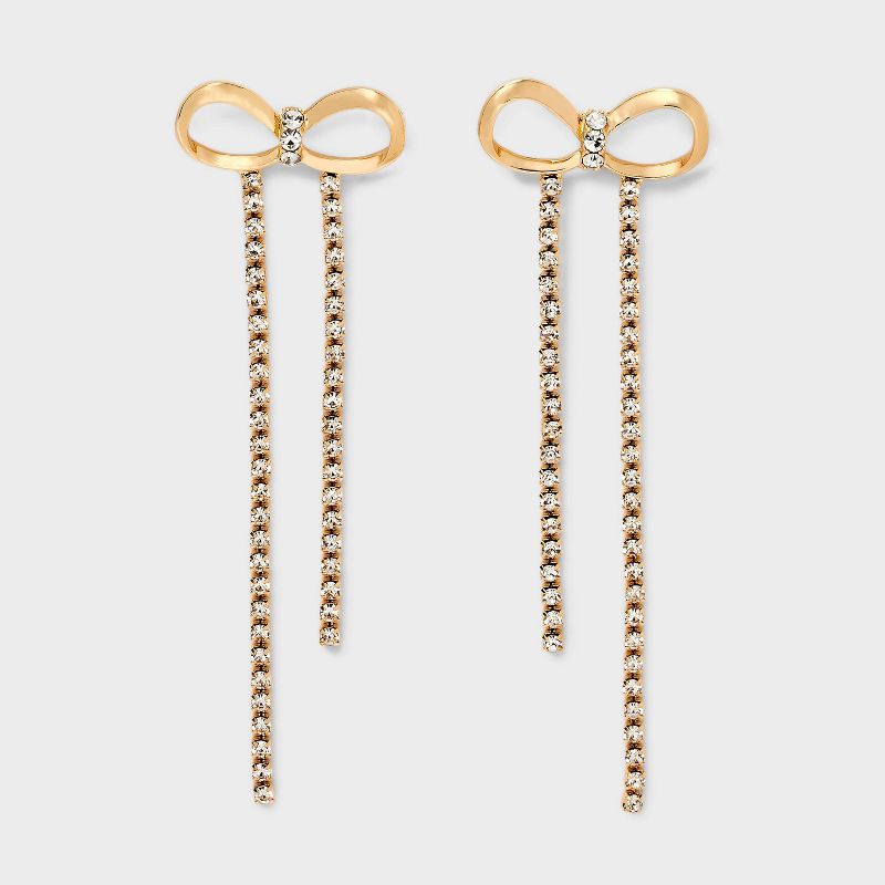 Rhinestone Bow Drop Earrings - A New Day™ Gold