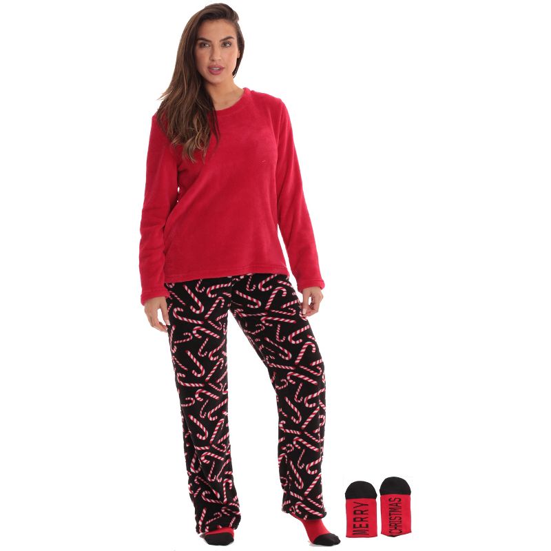 Just Love Womens Plush Pajama Pant Set with Matching Socks Fun, Cozy Sleepwear with Sayings