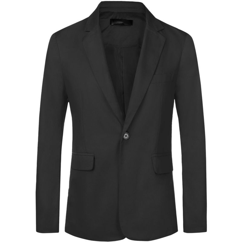 INSPIRE CHIC Men's One Button Notched Lapel Solid Color Business Blazer Black Small
