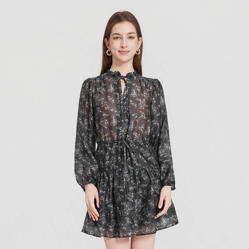 Women's Balloon Long Sleeve Mini Dress - Universal Thread™ Gray Floral M