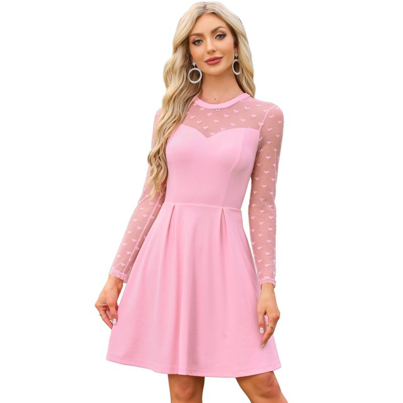 Allegra K Women's Heart Mesh Sheer Long Sleeve Gothic Cocktail Skater Party Dress Small Light Pink