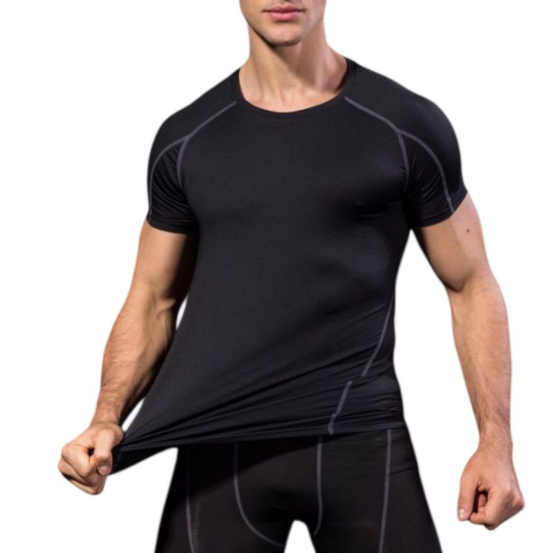 Anna-Kaci Active Men's Compression Short Sleeve Athletic T-Shirt with Moisture-Wicking Stretch Fabric for Training and Workouts - Large, Black