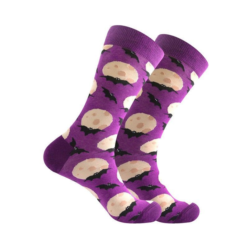 Bats and Moon Purple Socks - Large from the Sock Panda (Men's Sizes, Adult Large) Great for Halloween
