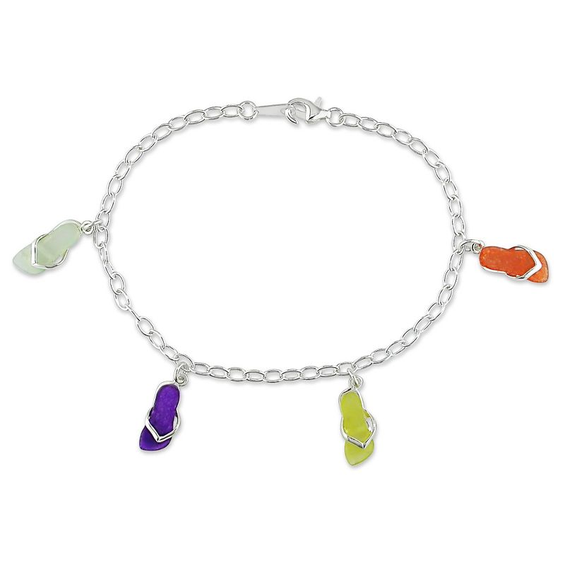 EVERLY JEWELRY | Sterling Silver Multi-Color Jade Sandals Station Bracelet, 6.5-inch