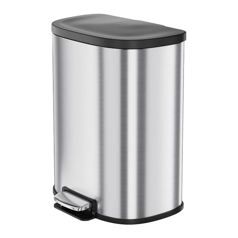 Acekool Dual Trash Can 16 Gallon Kitchen Garbage Can with Lid, Double Compartment Trash and Recycling Bin with Step Pedal, Silver