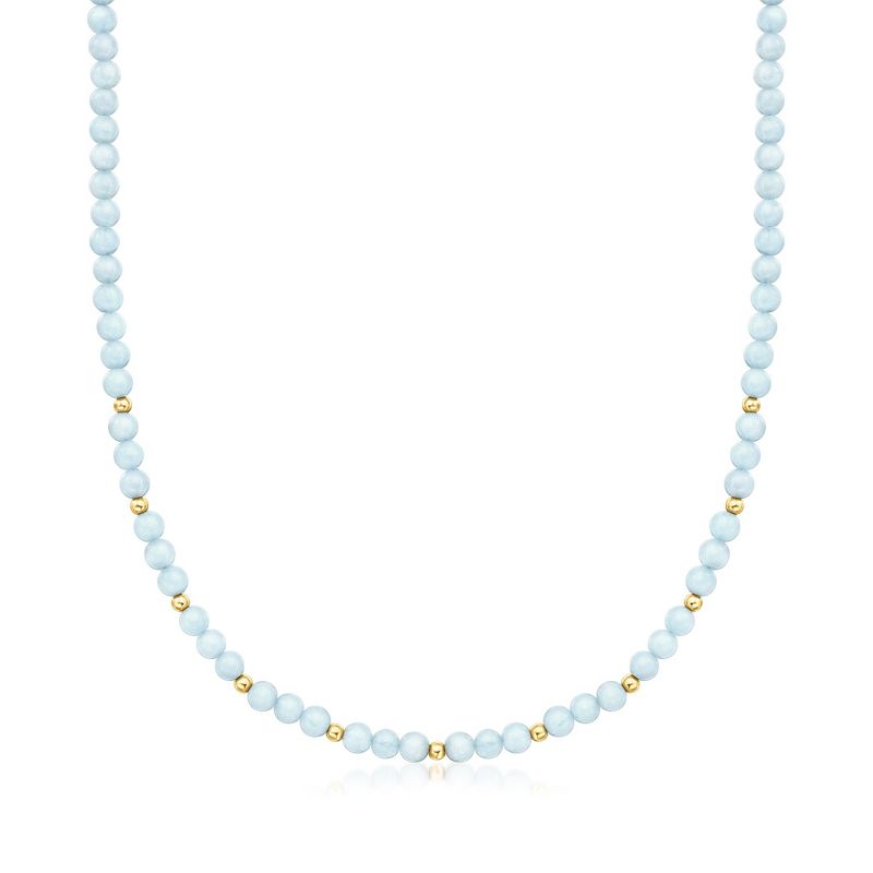 Pure Collection by Ross-Simons 55.00 ct. t.w. Aquamarine Bead Necklace With 14kt Yellow Gold Size 16