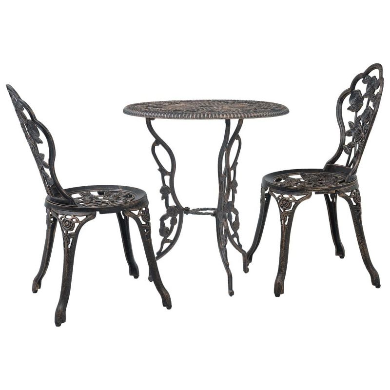 vidaXL Patio Bistro Set 3 Piece Outdoor Garden Table and Chair Cast Aluminum - Bronze