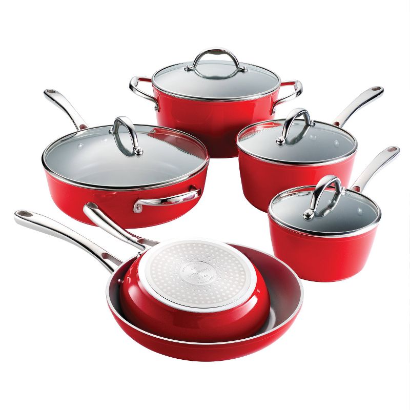 Tramontina 10pc Cold-Forged Induction Ceramic Cookware Set - Red: Lifetime Warranty, Dishwasher & Oven Safe, Gas & Electric Compatible