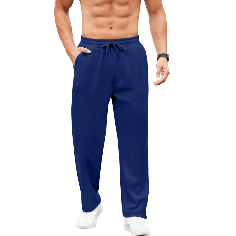 COOFANDY Men Jogger Yoga Sweatpants Casual Athletic Elastic Waist Pants Open Bottom Trouser Jersey Knit Pants with Pockets Navy Blue S