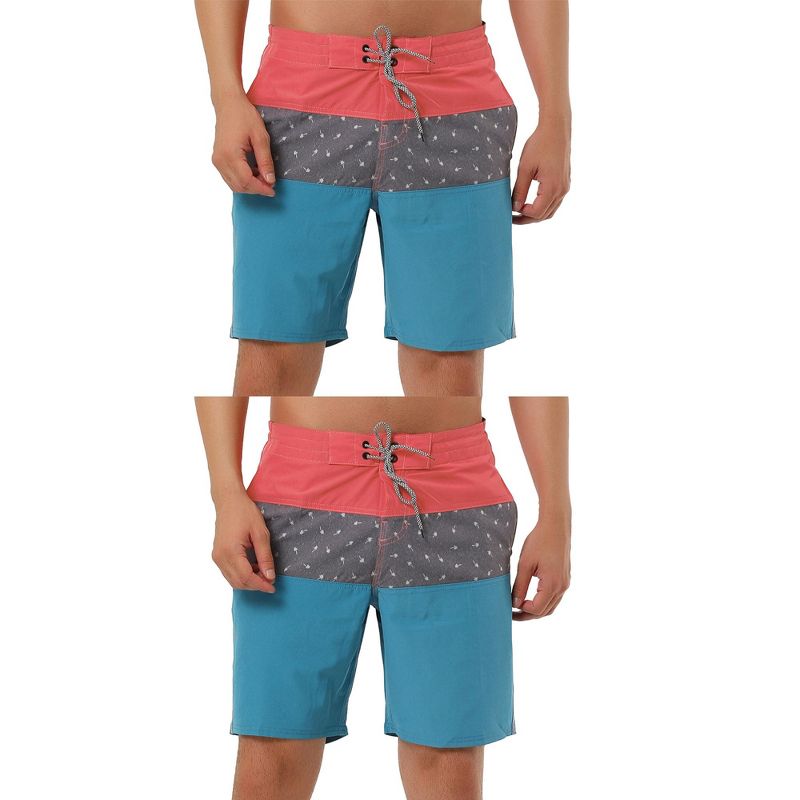 Lars Amadeus Men's Summer Color Block Drawstring Swim Beach Board Shorts 2 Pack Red Blue 34