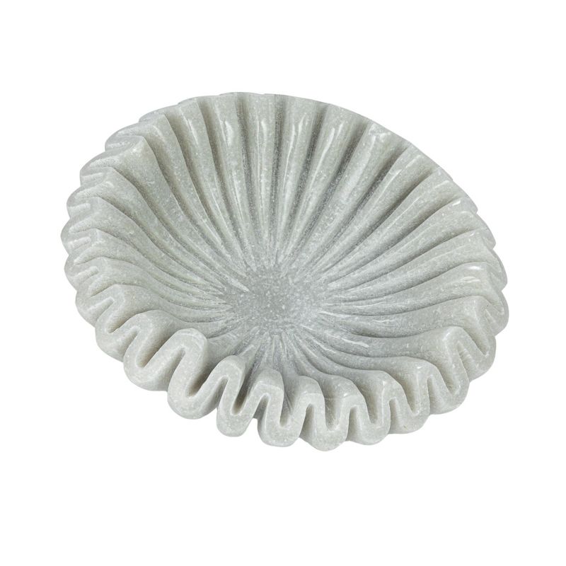 Storied Home Round Marble Pleated Dish, White