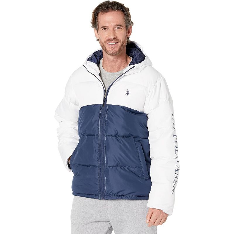 U.S. Polo Assn. Men's Colorblock Padded Winter Puffer Jacket White Medium