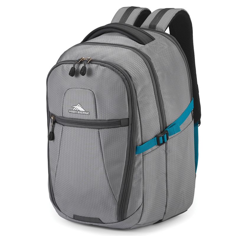High Sierra Fairlead Zipper Closure Laptop Computer Travel Backpack with Padded Straps and Luggage Strap, Steel Grey/Mercury/Blue