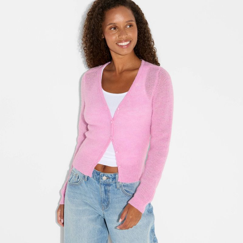 Women's V-Neck Cardigan - Wild Fable™ Pink S