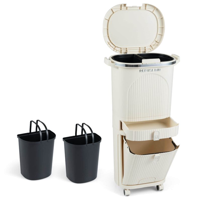 Costway 11 Gallon Kitchen Trash Can with Lid, 2 Removable Buckets, Drawer, Step Pedal