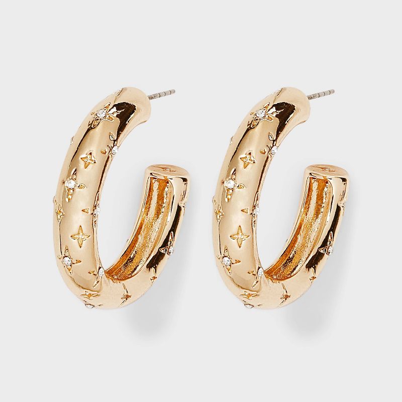 Gold Hoop Clear Stones Earrings - A New Day™ Gold: Nickel-Free Metal, Hypoallergenic, Post Closure, 1.21" Diameter