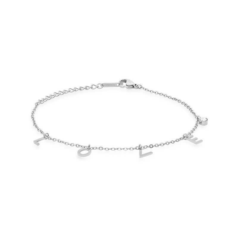 Steeltime Ladies stainless steel "L O V E" and simulated diamond charm bracelet